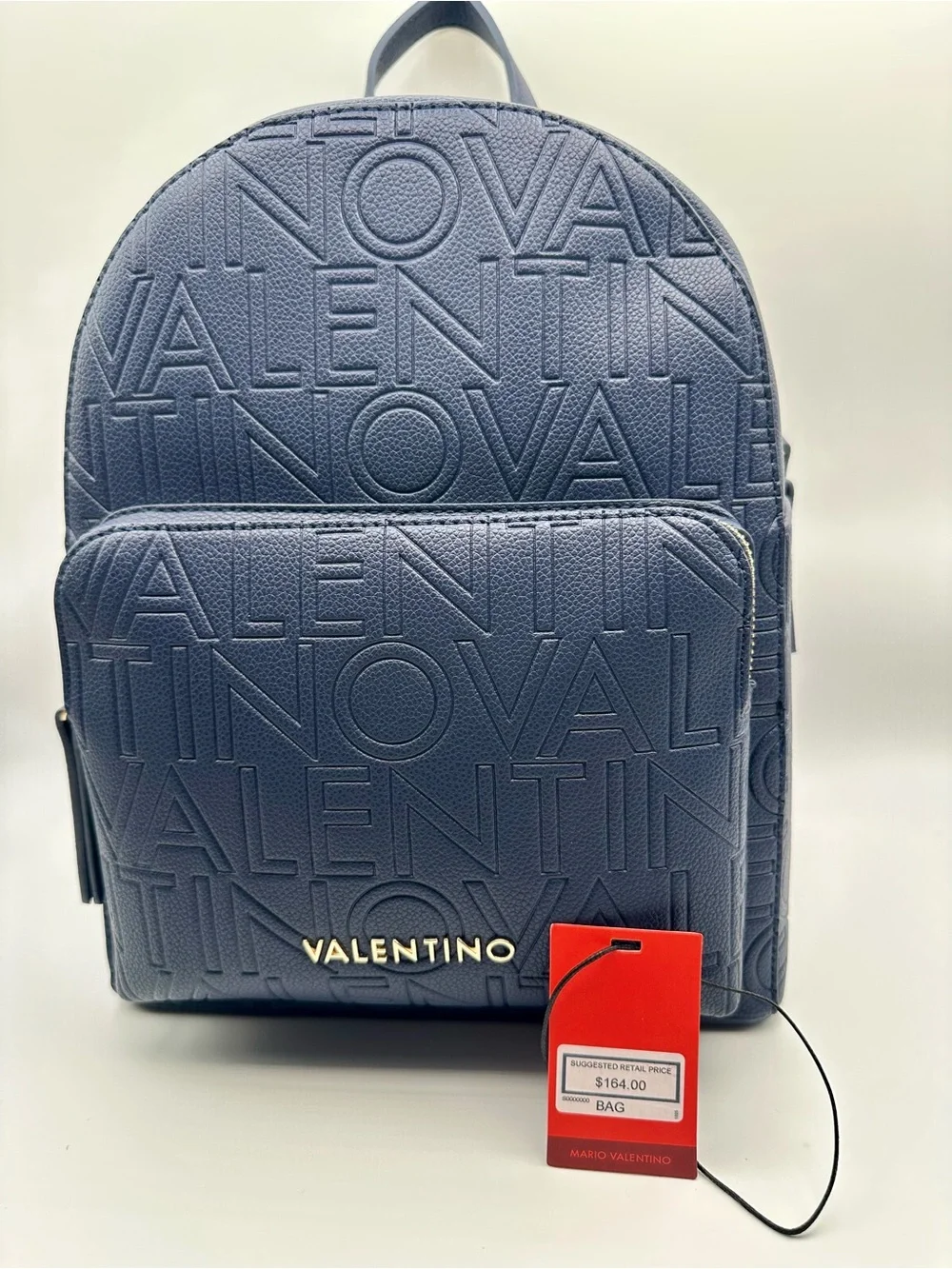 Mario Valentino Navy Embossed Logo Backpack NWT Gold Hardware